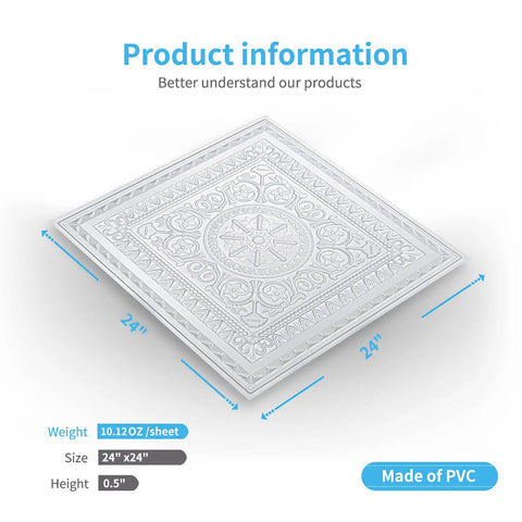 Drop Ceiling Tiles 2x2 Glue Up PVC White 12 Pack 48 Sq Ft Durable Lightweight Panels for T Bar Grids or Flat Substrates Water and Corrosion Resistant Recyclable Easy DIY Install