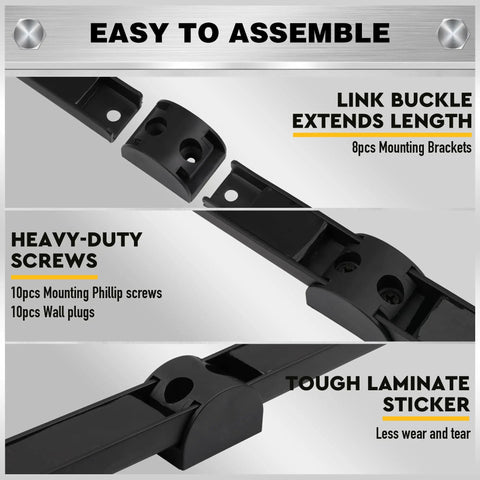 Beefy Magnetic Tool Holder Storage Organizer Set, 6 Piece, 12 Inch Wall Mount Rack assembly features with mounting brackets and screws.