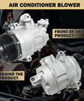Heavy Duty Air Conditioning AC Compressor No Hassle Bolt On Replacement For Ford Explorer 2011 Through 2015 And Police Interceptor Utility Plug And Play OEM Co 9777C shown from front and back.