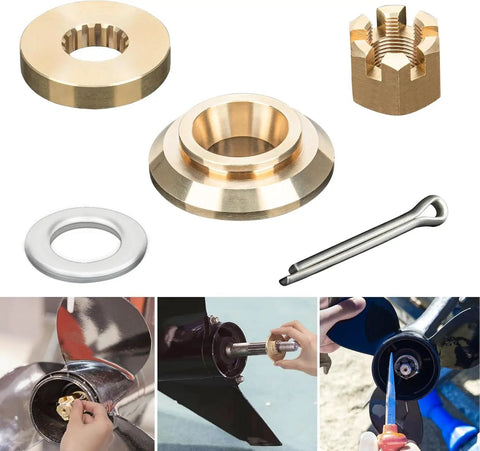 Marine Propeller Installation Hardware Kit For Yamaha Sixty To Eighty Five HP Outboard Motors With No Fuss Thrust Washer Spacer Washer Nut And Cotter Pin Included Four And Three Quarter Inch Gearcase Fifteen Spline Props Upgrade