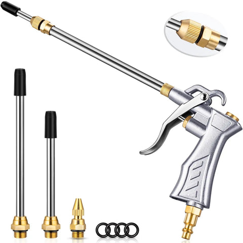 Industrial Heavy Duty Pro Grade Air Blow Gun With Brass Adjustable Nozzle, steel extensions, and high volume dust blower for air compressors