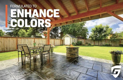 Straight Up Pro Grade 5 Gallon Solvent Based Acrylic High Gloss Wet Look Concrete Coating And Paver Sealant in patio setting.