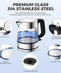 Electric Glass Kettle 1L, Fast 1500W Boil, Cordless Tea Kettle with LED Indicator, BPA Free, Auto Shut Off and Boil Dry Protection