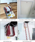 Top Shelf Electric Attic Ladder With Plug And Play Remote Control Heavy Duty Telescopic Pull Down Ceiling Stairs for Dead Simple Loft Access, fully expanded and tucked into ceiling.