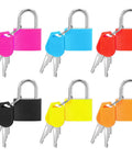 Six Pack Multicolor Mini Luggage Locks With Keys For Lockers And Suitcases, vibrant small metal padlocks with keys.