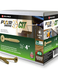 50 Pack 5/16 Inch X 4 Inch T40 Star Drive Structural Screws For Decking Framing Heavy Duty Beef No Sweat Self Drilling Installation With Grip Tight Hold And Rustproof Gold Coating in packaging with screws displayed.