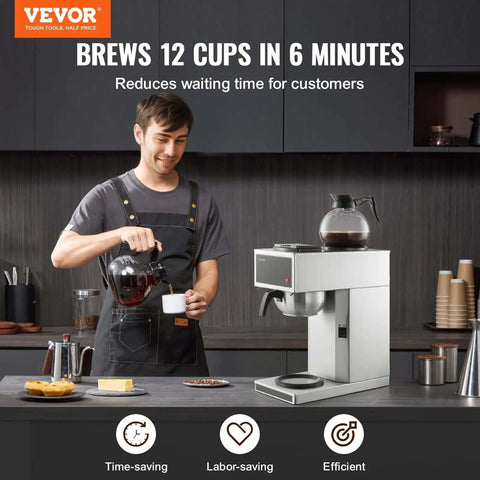 Commercial Drip Coffee Maker Built For Busy Kitchens With 12 Cup Capacity Dual Warmer Plates Two Glass Carafes Stainless Steel Brew Unit Fast 6 Minute Pot Ideal For Restaurant Office Coffee Shop And Home Use