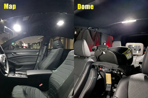 Honda Accord 14 Piece LED Interior Light Kit 6000K White For 2013-2022 shown with map and dome lights illuminated