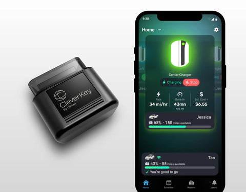 Lock In Your Plug Routine With This No Sweat Level 2 EV Interface Fob Built For Smooth Multi Vehicle Auth And Plug And Play Session Control That Keeps Your Rides Cruising All Year Round, showing CleverKey EV adapter and smartphone app.