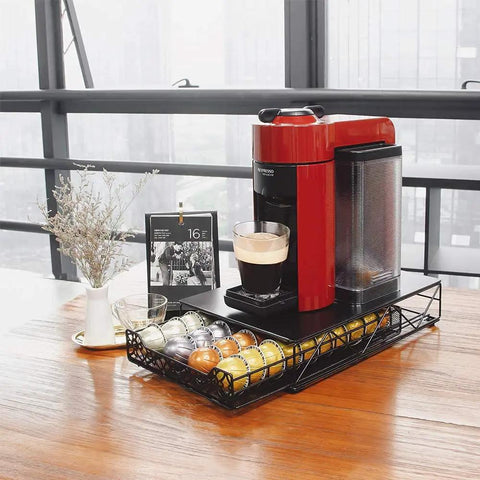 Coffee Pod Drawer Organizer Compatible With Vertuoline Vertuo Holds Up To 40 Pods In Four Color Coded Rows Black Finish