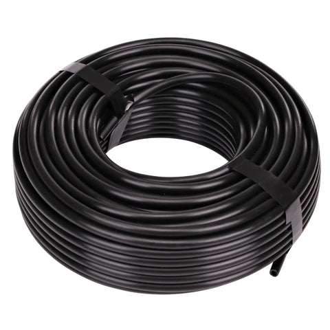 Coil of Quarter Inch Drip Irrigation Tubing, 100 Foot Black Polyethylene Supply Line For Drip Systems And Emitters, DIY Garden Irrigation Parts