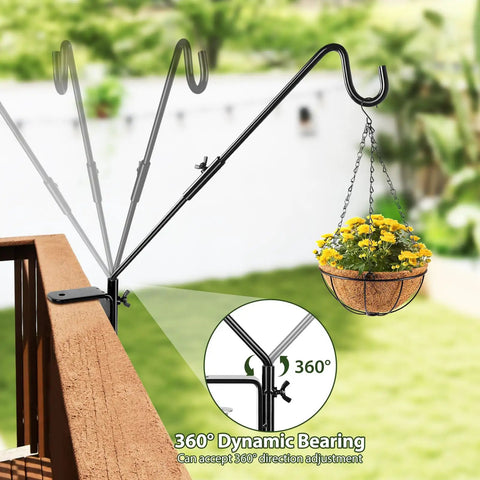 Heavy Duty 20 Inch Deck Hook With Swivel Wing Nut Design For Hummingbird Feeders Rust Proof Black Metal S Hook with flower basket