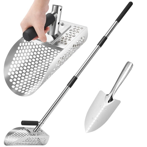 Stainless Steel Sand Scoop For Metal Detecting With Long Handle Pole Durable Beach Sand Shovel and Sifter for underwater treasure hunting