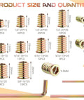 Rock Solid 188 Piece Hex Socket Nuts And Wrench Drill Bit Set For Top Shelf Wood Furniture Assembly showing sizes and quantities of hex nuts.