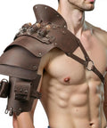 Medieval Knight Armor Set With Shoulder Pauldron, Wide Belt And Bracer, Renaissance Larp Cosplay Props, brown finish