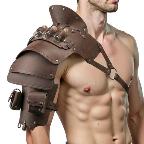 Medieval Knight Armor Set With Shoulder Pauldron, Wide Belt And Bracer, Renaissance Larp Cosplay Props, brown finish