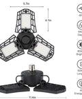 Beast Bright 6000 Lumen 6500K Daylight LED Garage Light With Foldable Three Panel Design 60W Ceiling Fixture For 80 Plus CRI True Colors And 270 Degree Coverage, showing dimensions and specifications.