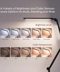 Lit LED Desk Lamp With Clamp showing brightness and color temperature options for home office use