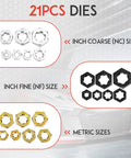 42 Piece Thread Restorer Kit With Taps Dies And Rethread Files For UNC UNF And Metric Threads showing 21 piece dies set