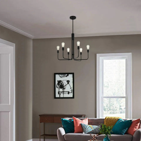 6 Light Black Vintage Chandelier Pendant Ceiling Light for Living Room Dining Room Kitchen Island Hardwired Fixture