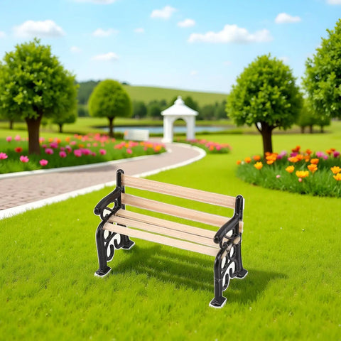 Two Pack Black One Twenty Fourth Scale Miniature Park Benches For Dollhouses Dioramas Outdoor Scene Decor Realistic Tiny Accessories 1.9 Inch Long 0.9 Inch Wide 1.3 Inch Tall Perfect For DIY Projects bench in garden setting