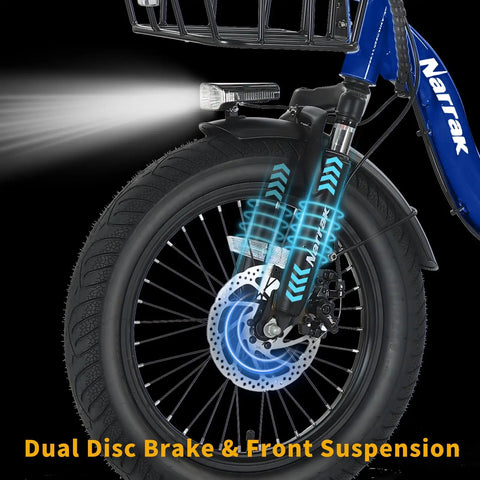 Electric Tricycle For Adults With Fat Tire Folding Three Wheel E Trike 18 Inch Wheels Peak 700W Step Through Frame Removable 468Wh Battery And Large Basket Perfect For Men And Women front wheel with dual disc brake and suspension