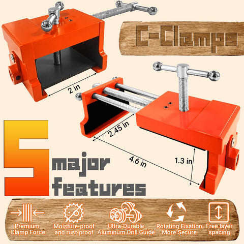 Four Pack Heavy Duty Face Frame Cabinet Clamps With Alignment Plate For Woodworking And Cabinet Installations Orange