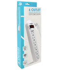 Packaging for Long Reach 50 Foot 6 Outlet Surge Protector Power Strip With Lighted On Off Switch 350 Joules 15 Amp 120 Volt 14 Gauge