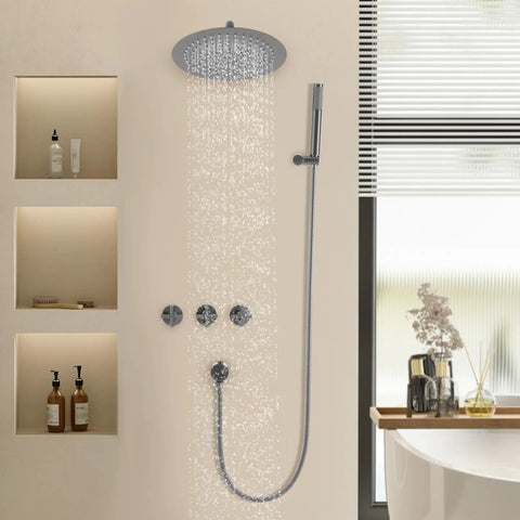 Shower System 10 Inch Wall Mounted Rainfall Head Combo with Handheld Spray showcasing sleek design and water flow.