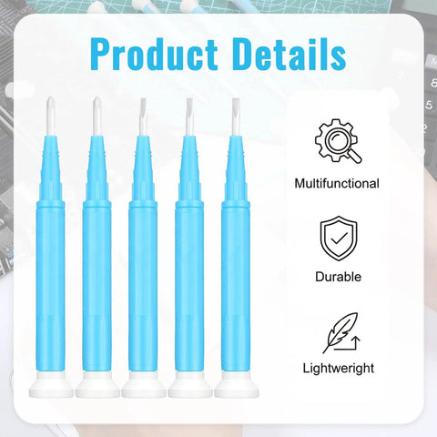 Five Piece Ceramic Insulated Screwdriver Set For Precision Electronics Repair And Watchmaking Includes Anti Static Slotted Tools, blue handles.