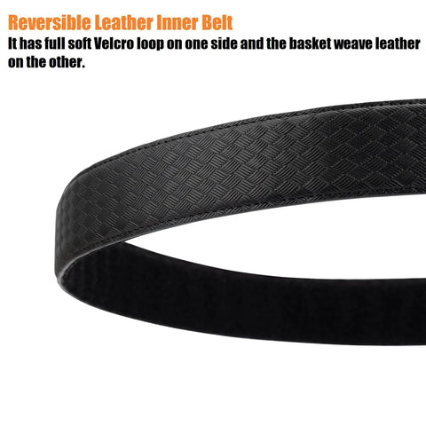 Inner Belt With Loop Liner For Duty Wear Reversible Leather Under Belt Buckleless 1.5 Inch Wide Basket Weave Style