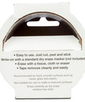 Back of White Dry Erase Tape 1.88 Inch Wide By 5 Yard Length 6 Pack Peel And Stick Writable Label Tape packaging with usage instructions.