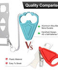 Comparison of Super Easy Travel Door Lock in aluminum vs plastic, shows durability and design differences for security.