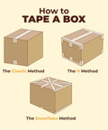 Diagram of three methods for taping 10x8x6 Brown Kraft Corrugated Shipping Boxes 100 Pack Bulk For Mailing, Packing, Moving And Storage.