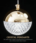 Crystal Pendant Lights With 5 LED Bulbs In Daylight White 5000K Modern Brushed Brass Ceiling Hanging Fixtures With Glass Globes
