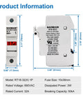 One Pole Fuse Holder Base For RT18-32 Fuses 10x38mm 32 Amp 690 VAC Din Rail Mount With Indicator Light UR And CE Certified