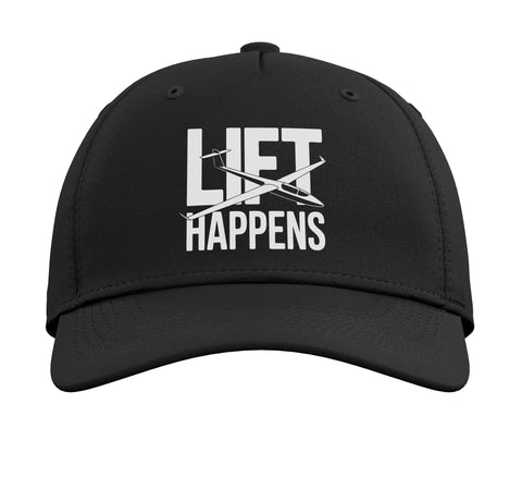 Front view of Sailplane Pilot Adjustable Baseball Hat With Dope Soaring Lift Graphic For Glider Fans And Flight Training Black Cap