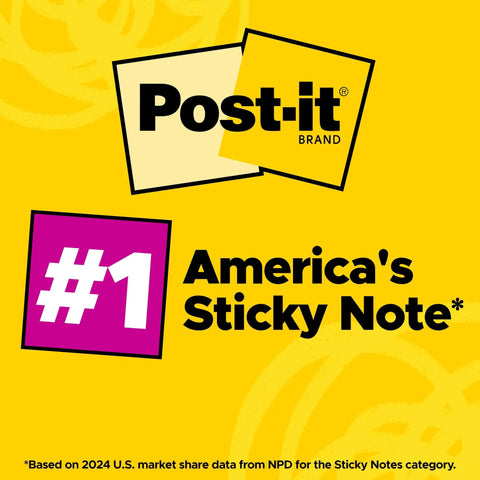 Super Sticky Dispenser Notes 3 X 3 In Canary Yellow 12 Pads With 90 Sheets Each, Twice The Stickiness For Office, School, And Home Quick Access Reminders Today. Post-it Brand sticky note graphic