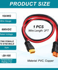 XT60 Extension Cable 10AWG 2Ft with PVC copper material, female to male connectors for RC, drones, solar.