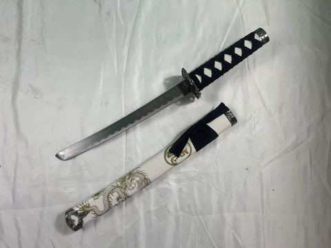 Traditional Handmade Samurai 3 Piece Katana Wakizashi Tanto Sword Set With Display Stand Stainless Steel Blades Gold Dragon Scabbard