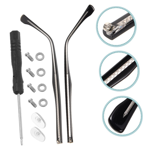 Glasses Arm Replacement Kit 1 Pair Temple Arms For Eyeglasses Handy Comfortable Lightweight Eyewear Accessory Easy Install For Quick Repairs Fits Most Frames, includes screwdriver and screws.
