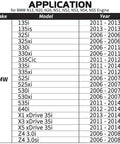 BMW Valve Pressure Spring Installer And Remover Tool application chart for N13 N20 N26 N51 N52 N53 N54 N55 engines