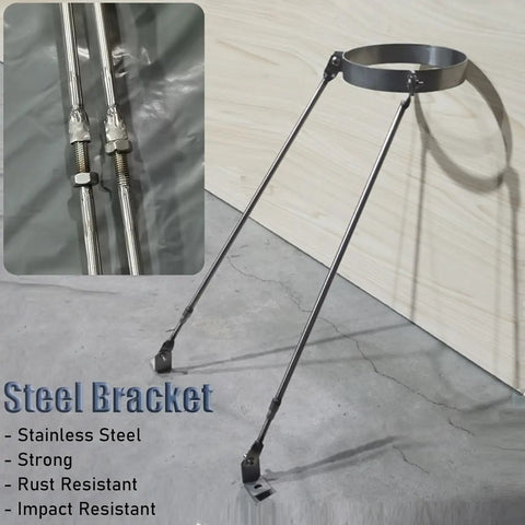 Heavy Duty Stainless Steel Chimney Support Bracket Kit All Weather Roof Brace For Pellet Stove And Water Heater Vent close-up of strong stainless steel bracket with adjustable legs
