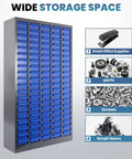 Tough As Nails Heavy Duty Parts Organizer Cabinet With 75 Drawers And Clear Label System, Rock Solid Bolt Bin For Garage And Workshop Storage 26X9X46 Inches, showcasing wide storage space.