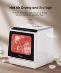 Sleek Countertop Dishwasher With Smart Delay Timer And Space Saving Design For Modern Home Kitchens; hot air drying feature.