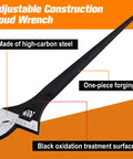 10 Inch Adjustable Spud Wrench With Black Oxide Finish, SAE And Metric Scale, Handles Up To 34mm Nuts And Bolts, shown in full view