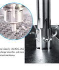 Close-up of 12mm Chucking Reamer HSS Cobalt M35 Lathe Tool cutting metal with 6 flutes on stainless steel surface