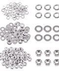 150-Piece SAE 304 Stainless Steel Hex Nuts 8-32 Coarse Thread, Flat Washers And Split Lock Washers Kit for Home Garage, Auto Shop Use