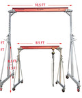 Heavy Duty 10.5 Foot Adjustable Gantry Crane With 4000 Lb Capacity, Height Range 9.85 To 13.9 Feet, Portable Garage Hoist And Rigging Kit