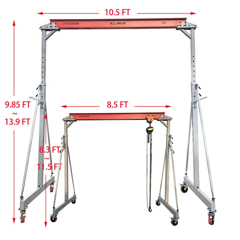 Heavy Duty 10.5 Foot Adjustable Gantry Crane With 4000 Lb Capacity, Height Range 9.85 To 13.9 Feet, Portable Garage Hoist And Rigging Kit